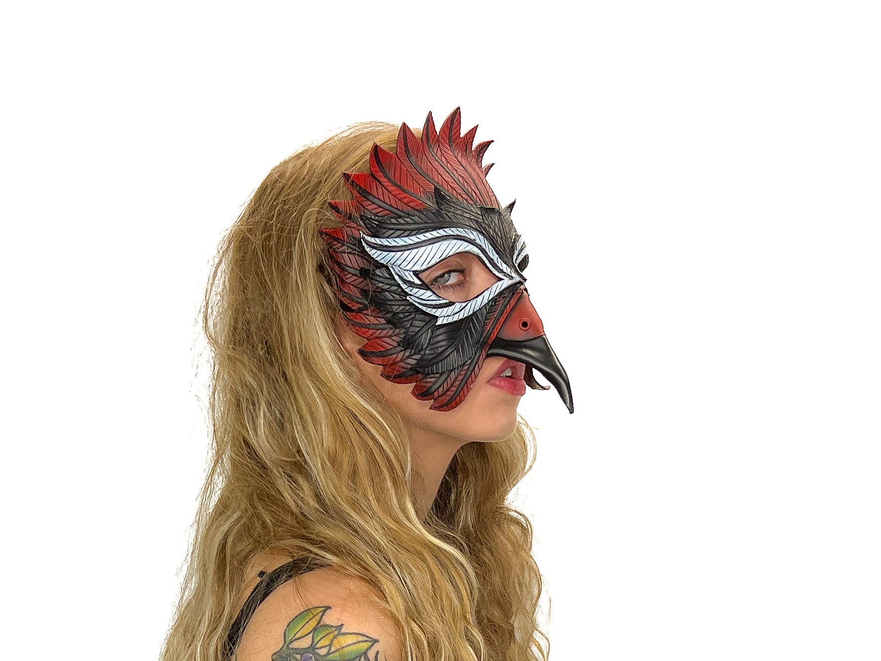 Red Raven Handmade Genuine Leather Mask by Rockwell Masks