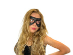 Compact Harlequin Handmade Genuine Leather Mask in Solid Black by Rockwell Masks