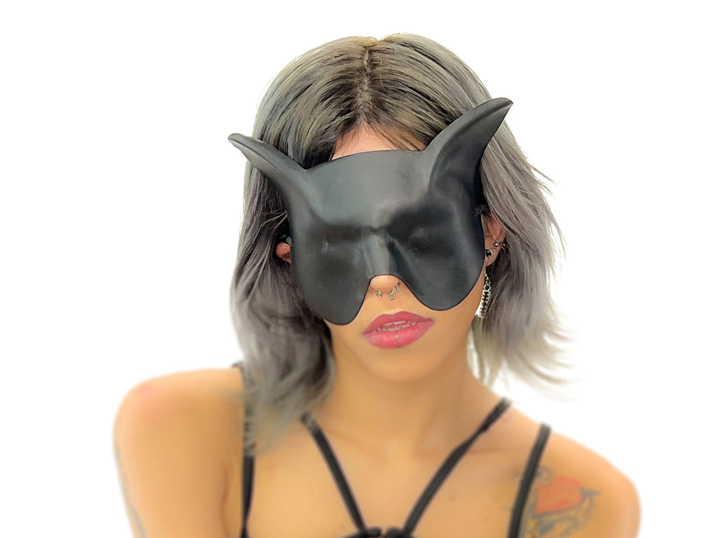 Super Hero Cat Sleep Mask or Blindfold - Handmade Genuine Leather - Optional Deerskin Or Suede Lining by Rockwell Masks