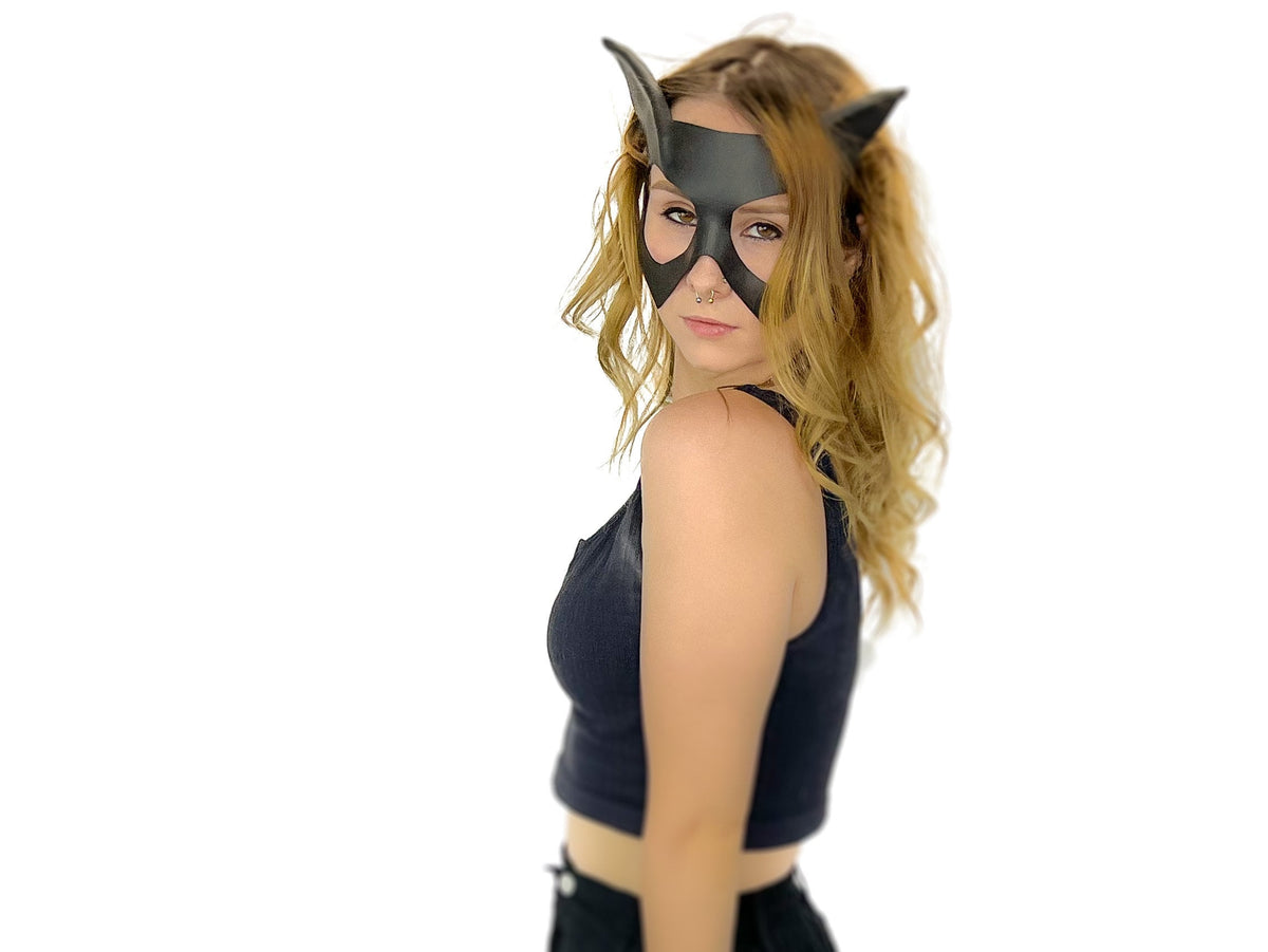 Handmade Genuine Leather Cat Mask by Rockwell Masks