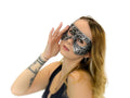Dual Layer Ornate Masquerade Handmade Genuine Leather Eye Mask in Silver by Rockwell Masks