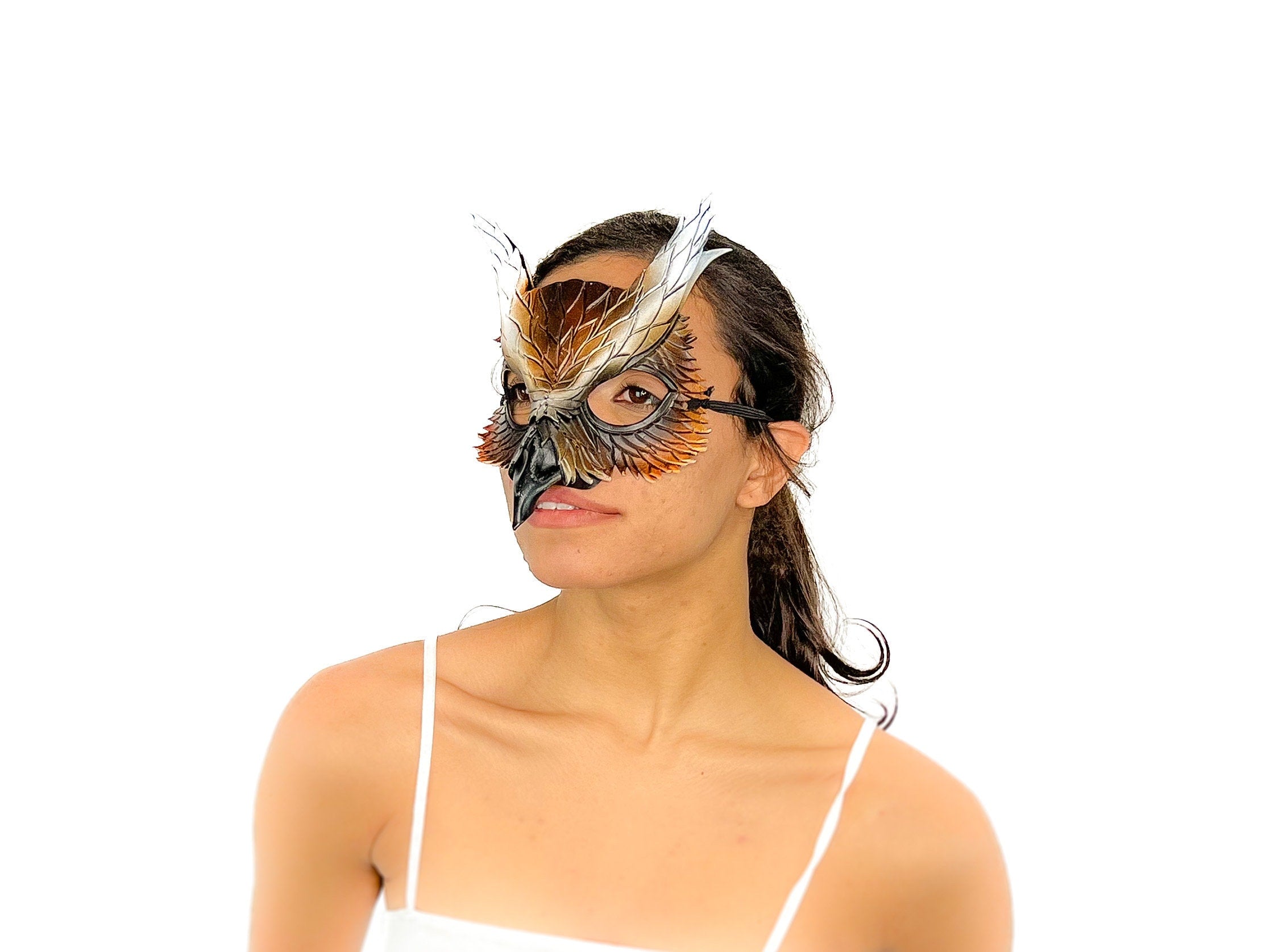 Layered Eagle Owl Handmade Genuine Leather Mask by Rockwell Masks