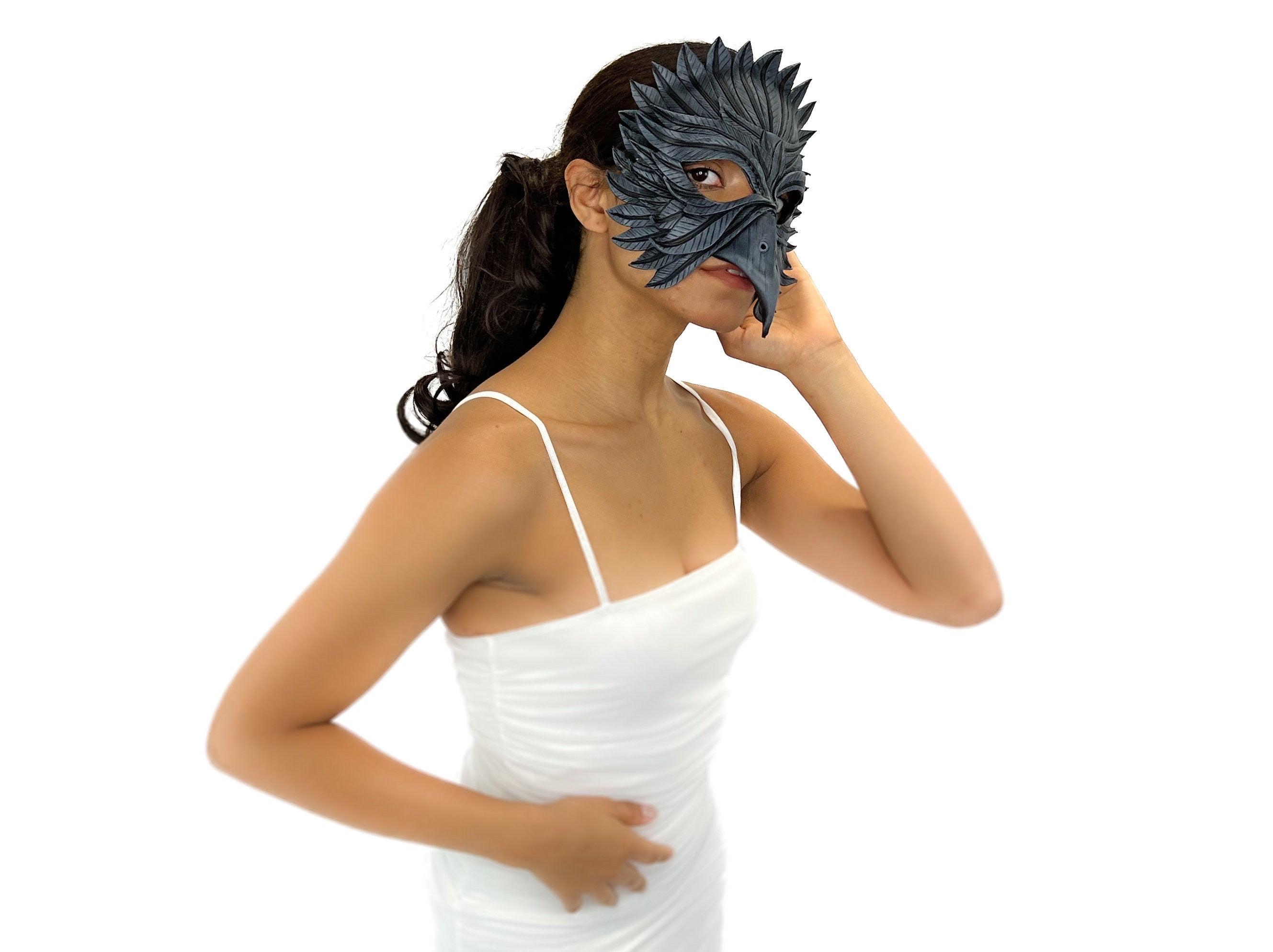 Black Raven Handmade Genuine Leather Mask by Rockwell Masks