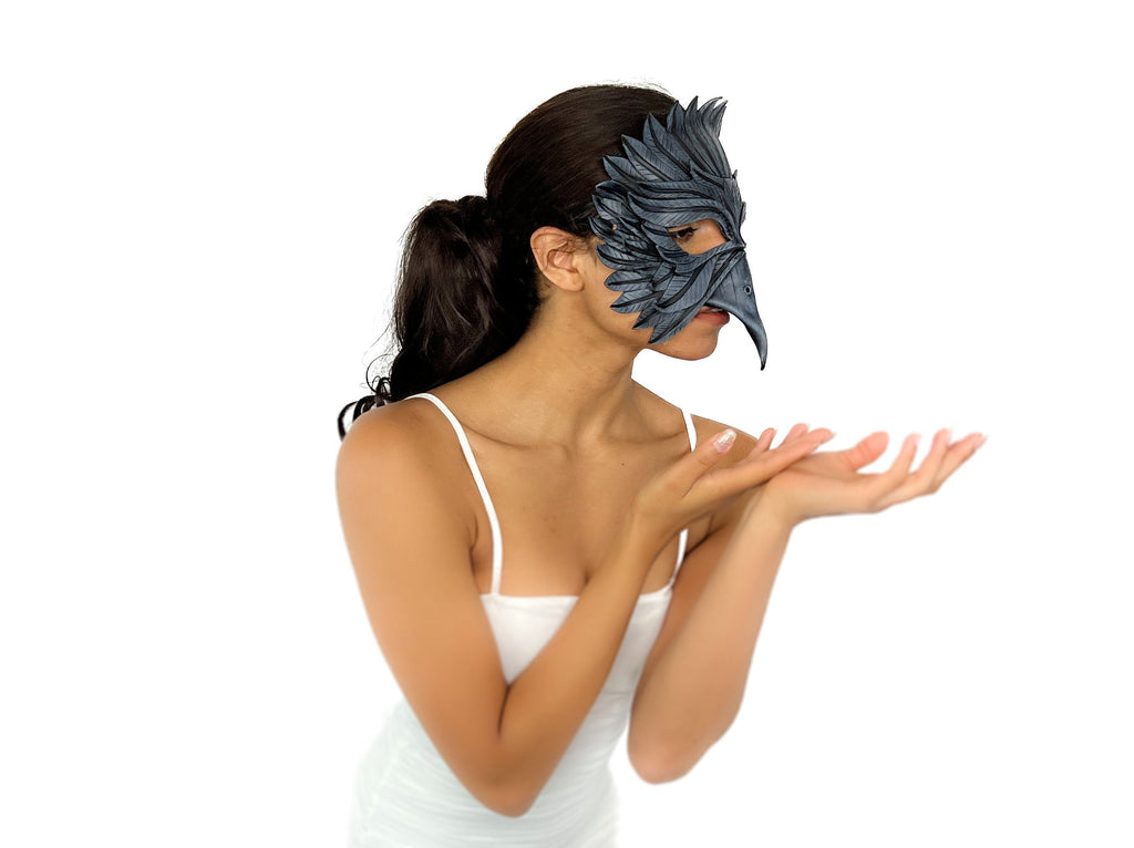 Black Raven Handmade Genuine Leather Mask by Rockwell Masks
