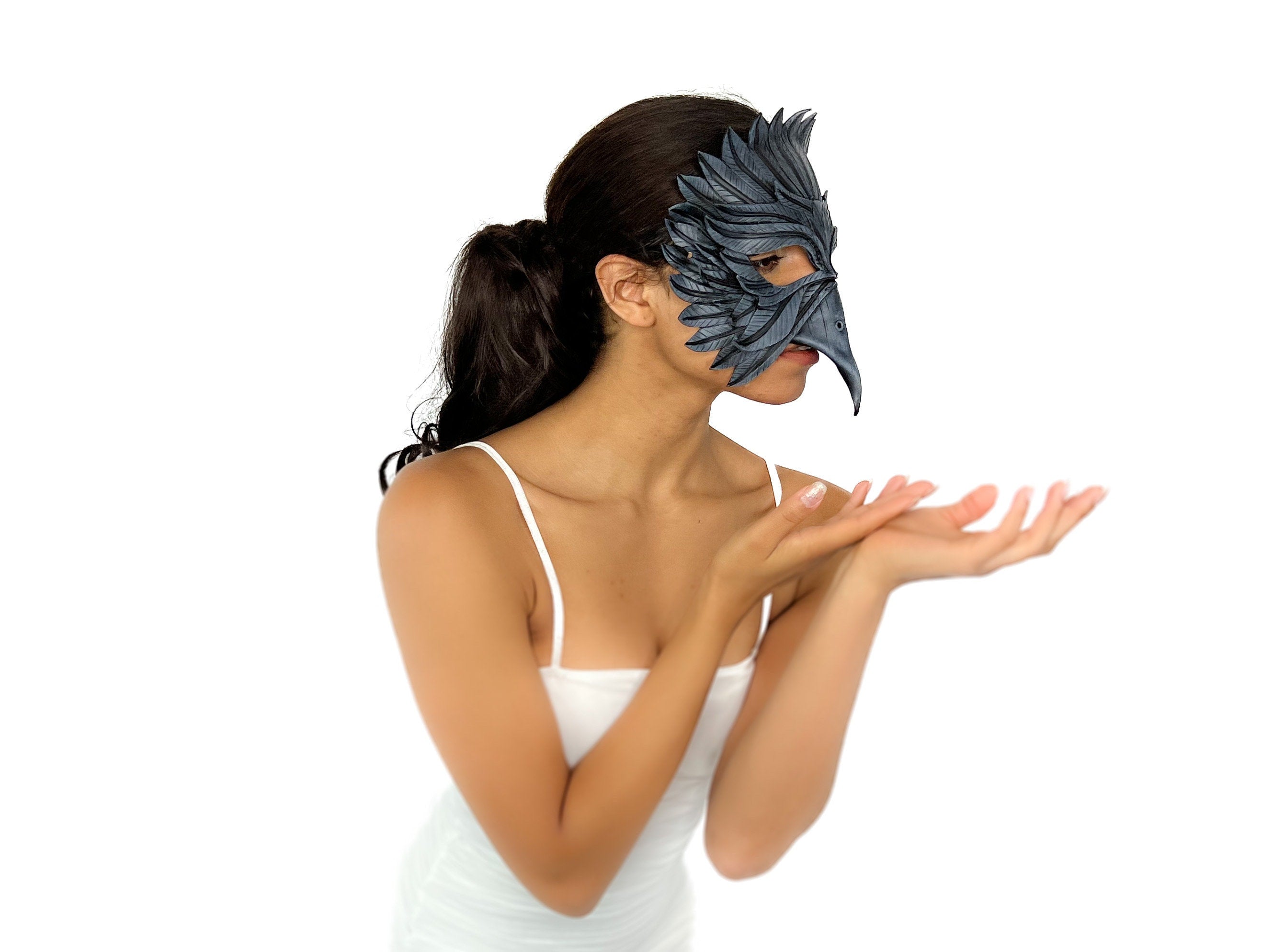 Black Raven Handmade Genuine Leather Mask by Rockwell Masks