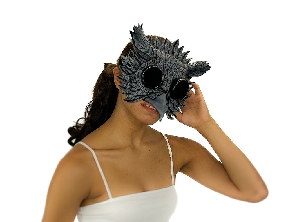 Black Raven Goggles Handmade Genuine Leather Mask by Rockwell Masks