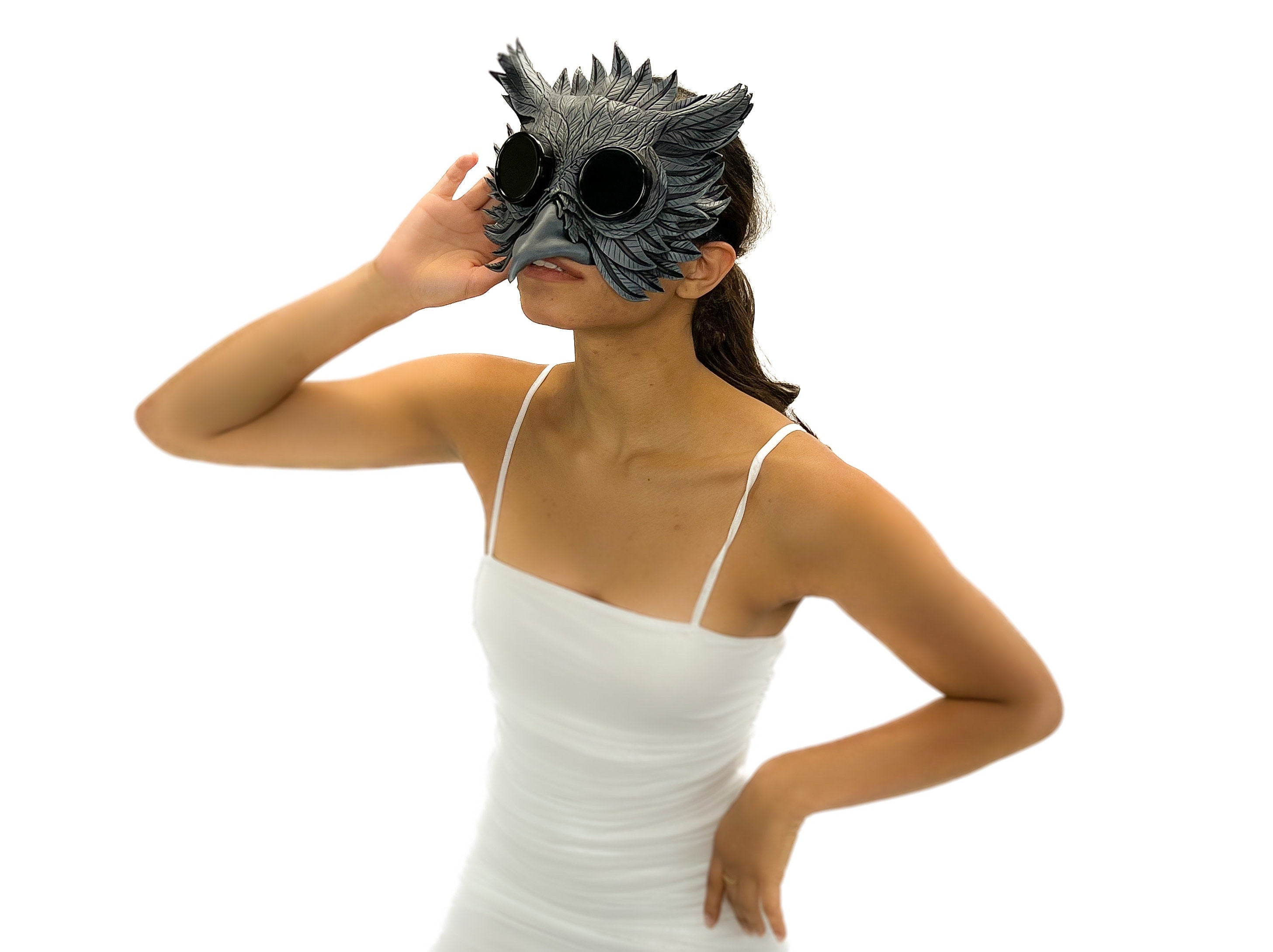 Black Raven Goggles Handmade Genuine Leather Mask by Rockwell Masks