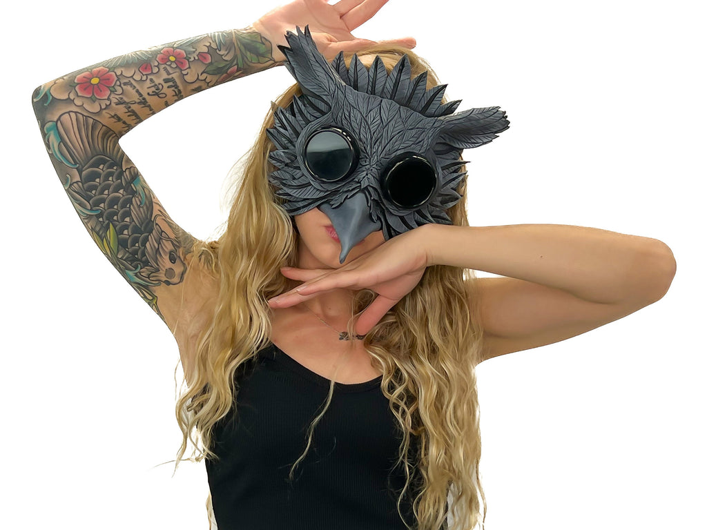 Black Raven Goggles Handmade Genuine Leather Mask by Rockwell Masks