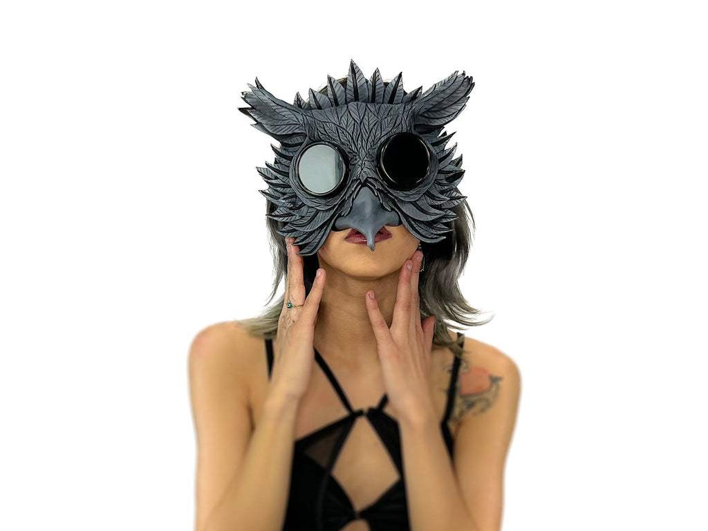 Black Raven Goggles Handmade Genuine Leather Mask by Rockwell Masks