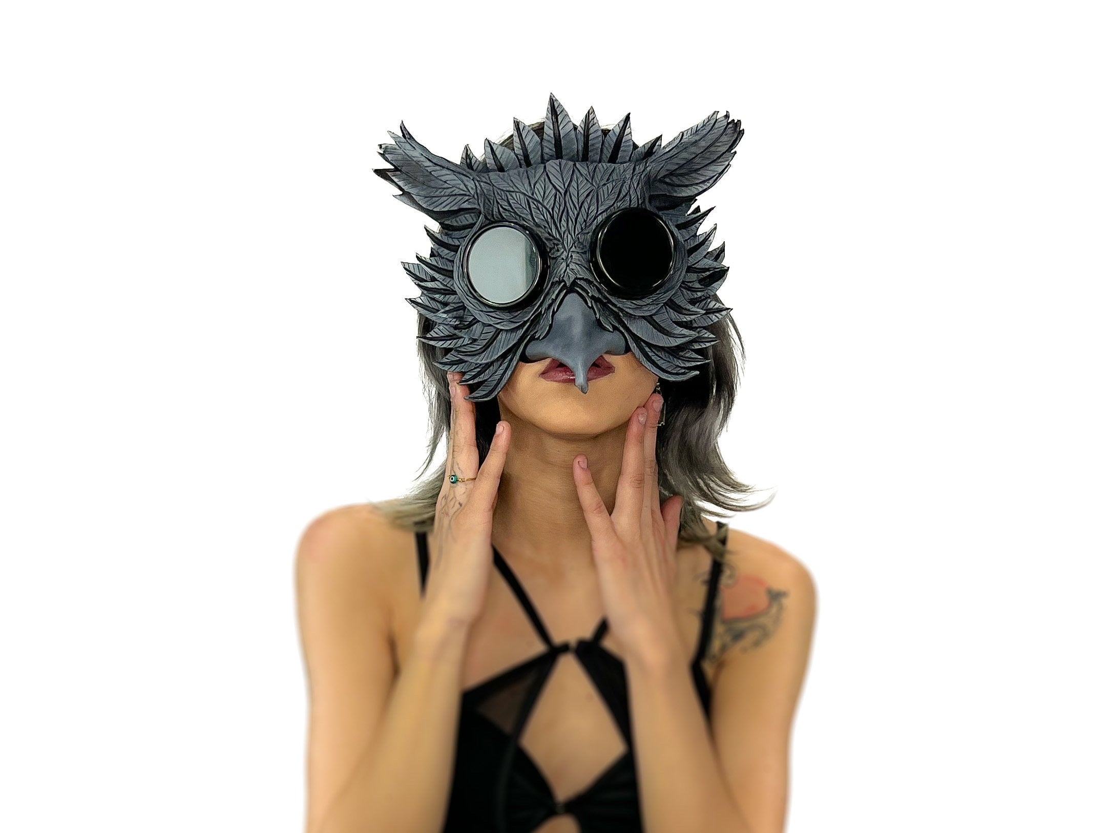 Black Raven Goggles Handmade Genuine Leather Mask by Rockwell Masks