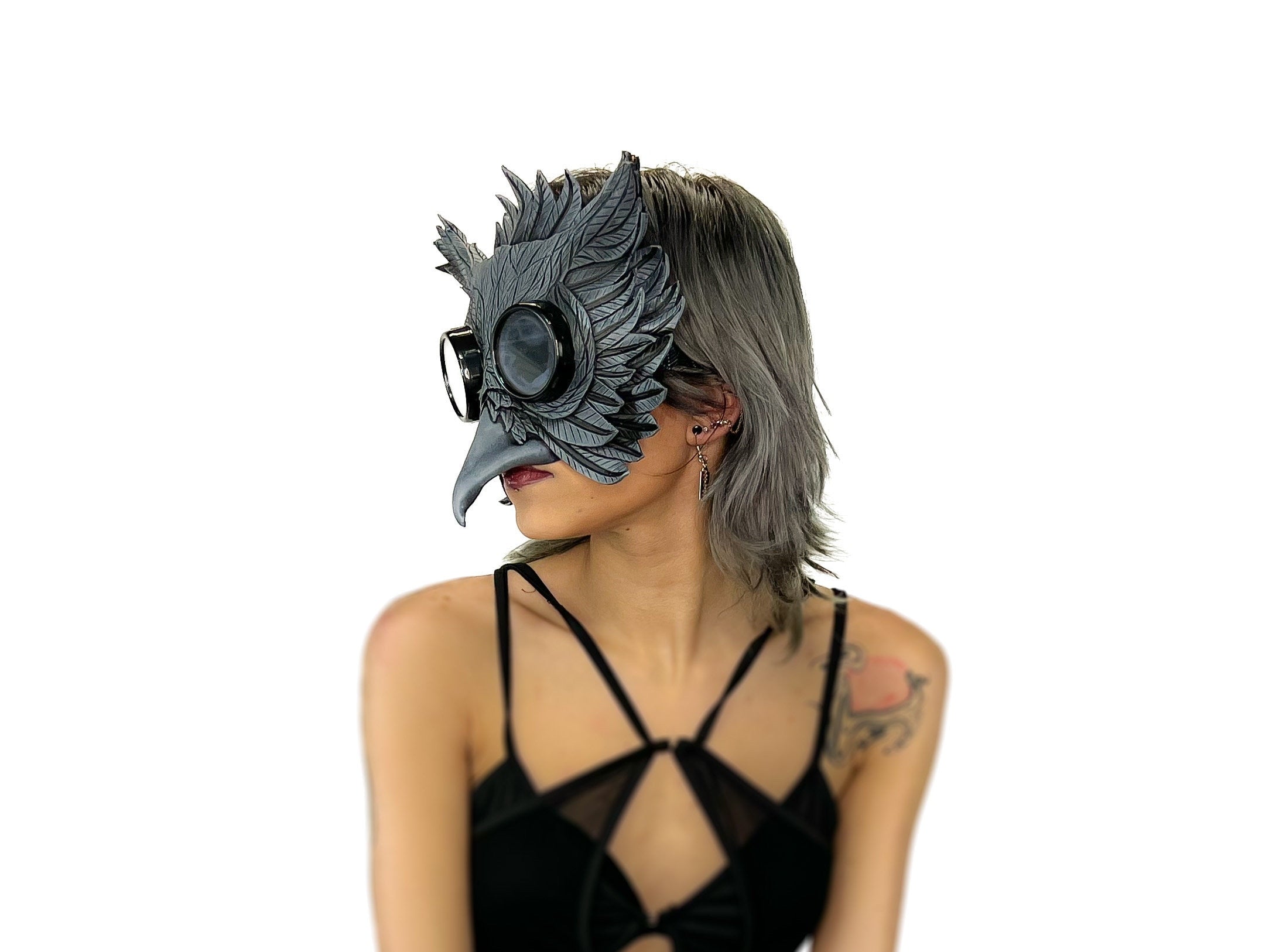 Black Raven Goggles Handmade Genuine Leather Mask by Rockwell Masks