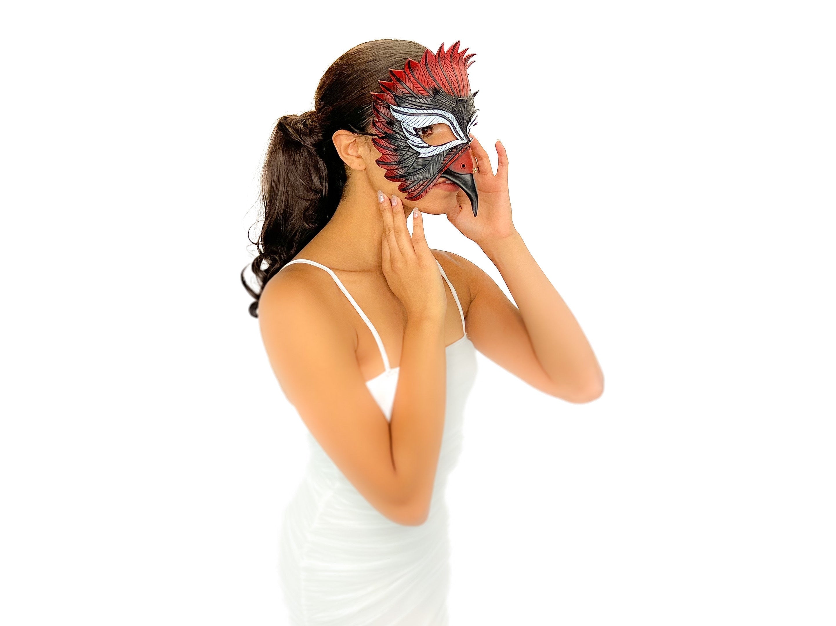 Red Raven Handmade Genuine Leather Mask by Rockwell Masks