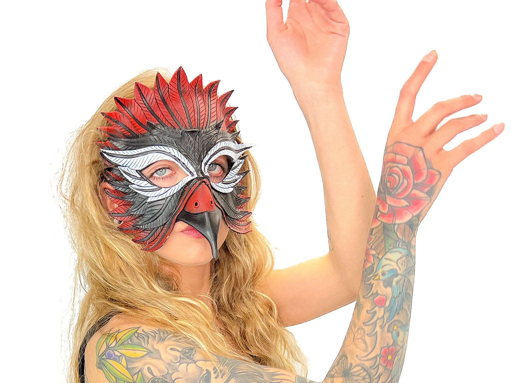 Red Raven Handmade Genuine Leather Mask by Rockwell Masks