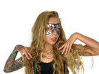 Compact Harlequin Handmade Genuine Leather Mask in Silver by Rockwell Masks