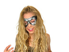 Compact Harlequin Handmade Genuine Leather Mask in Silver by Rockwell Masks
