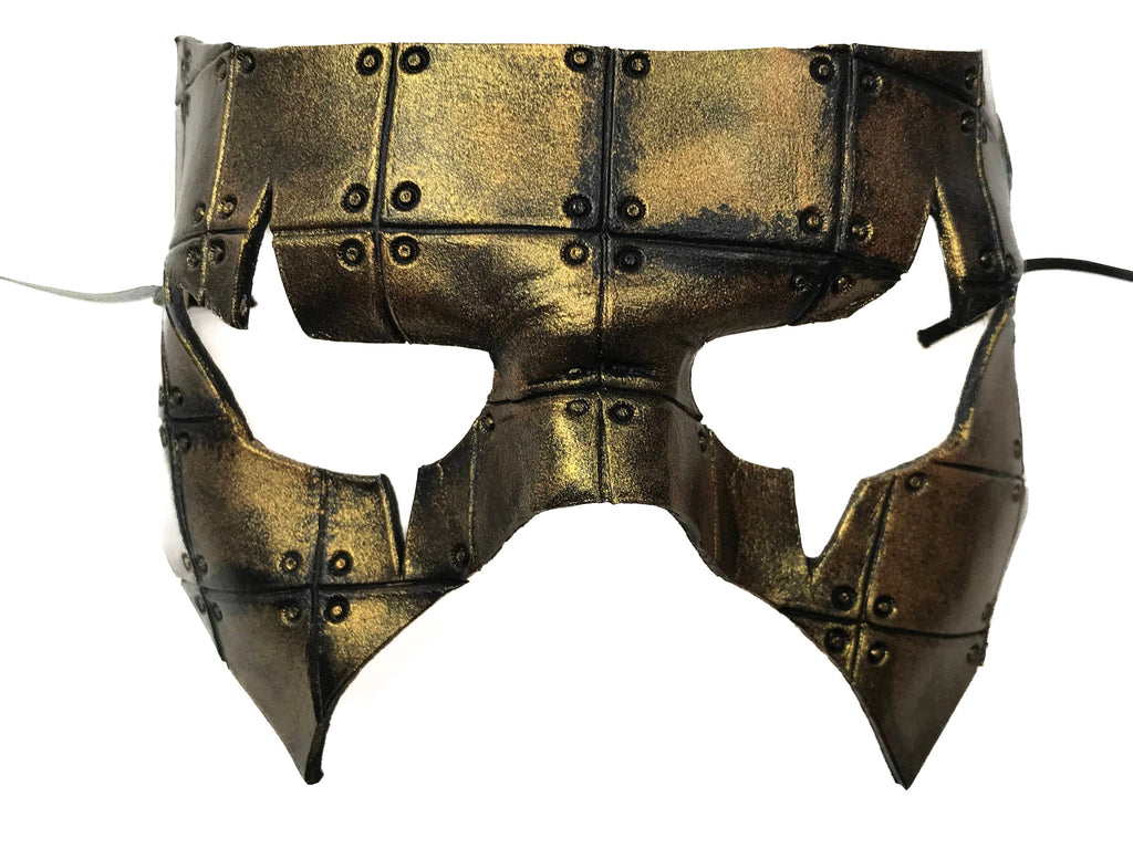 Handmade Genuine Leather Mask in Black and Gold by Rockwell Masks