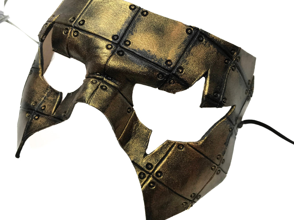Handmade Genuine Leather Mask in Black and Gold by Rockwell Masks
