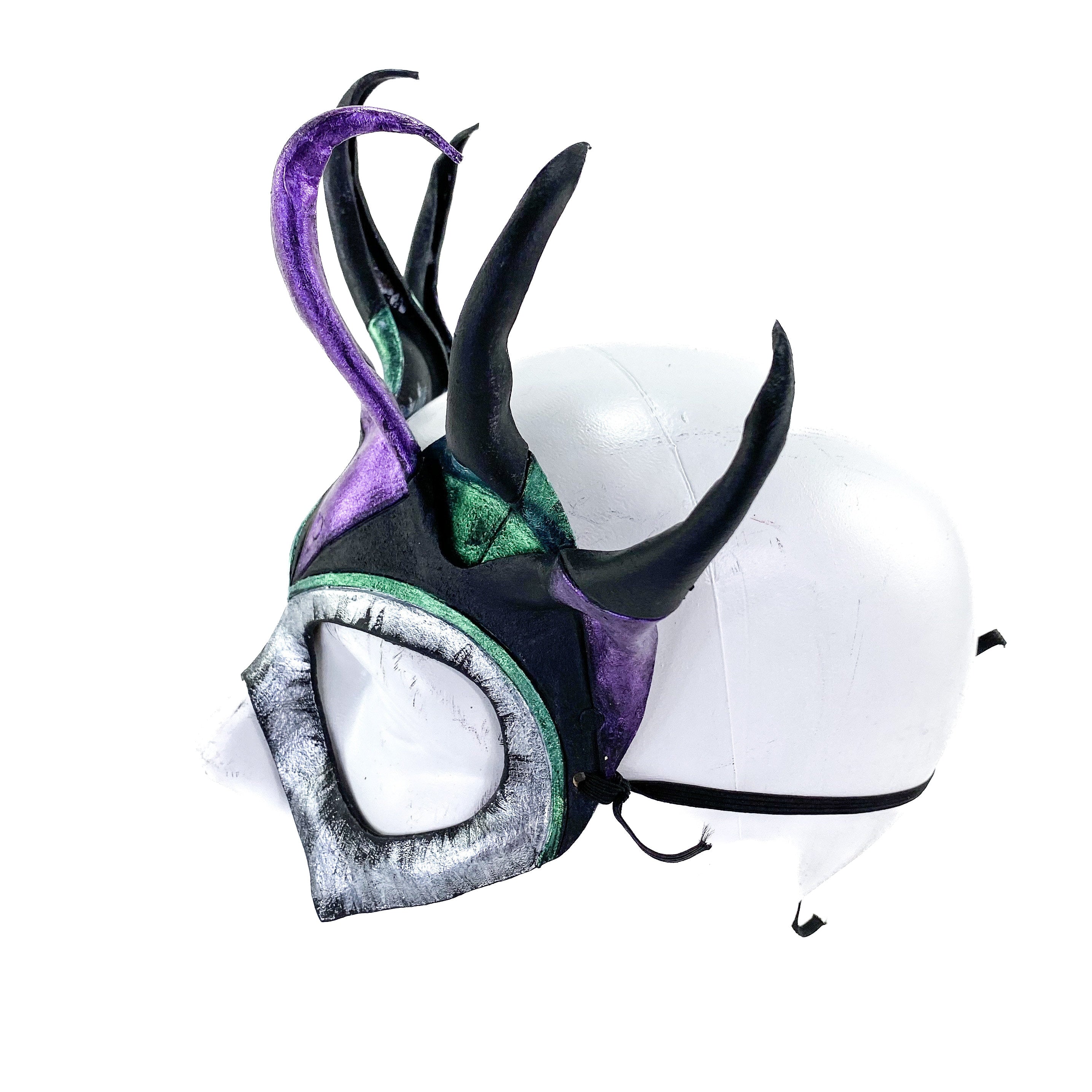 Five Point Jester Eye Mask in Purple and Green - Handmade Genuine Leather by Rockwell Masks