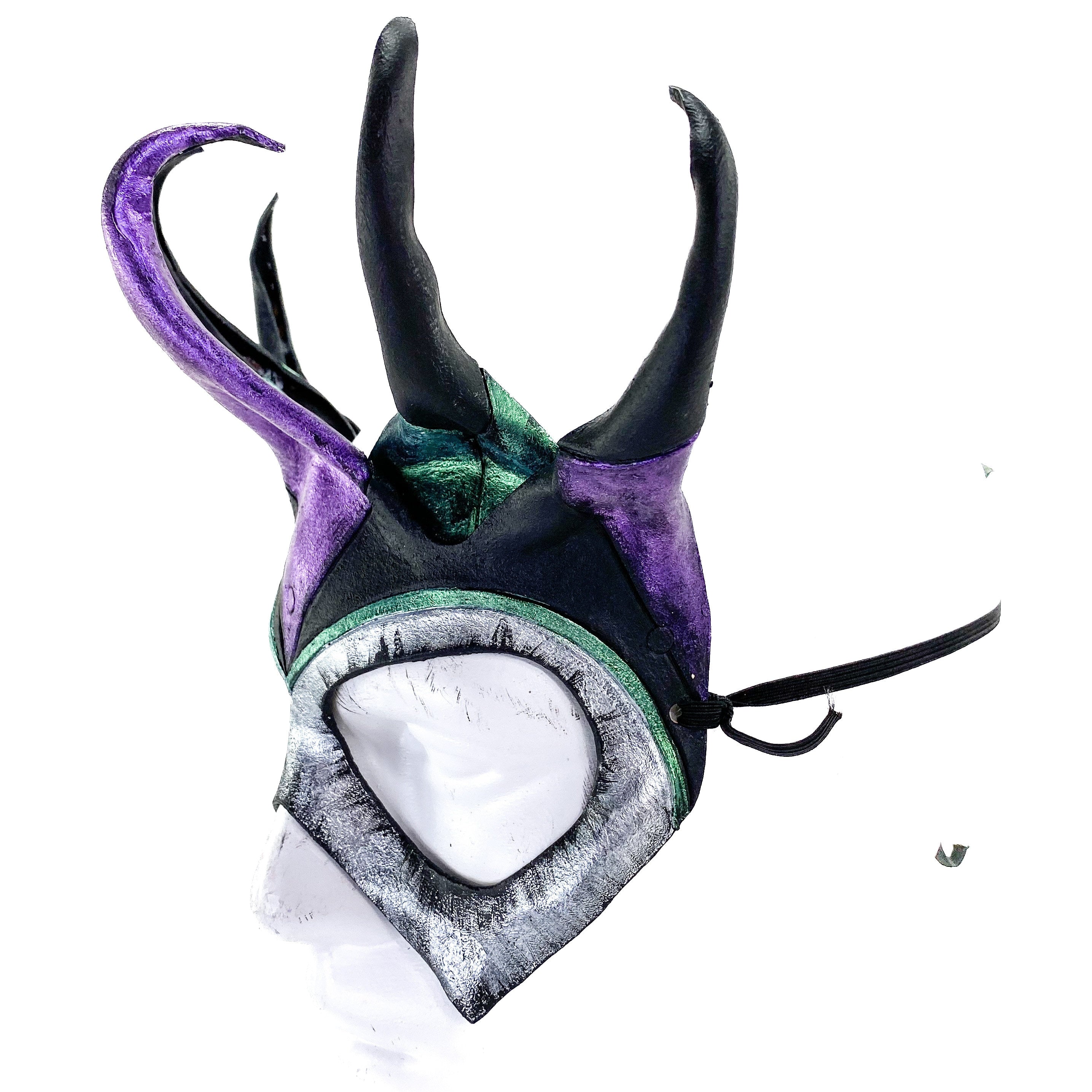 Five Point Jester Eye Mask in Purple and Green - Handmade Genuine Leather by Rockwell Masks