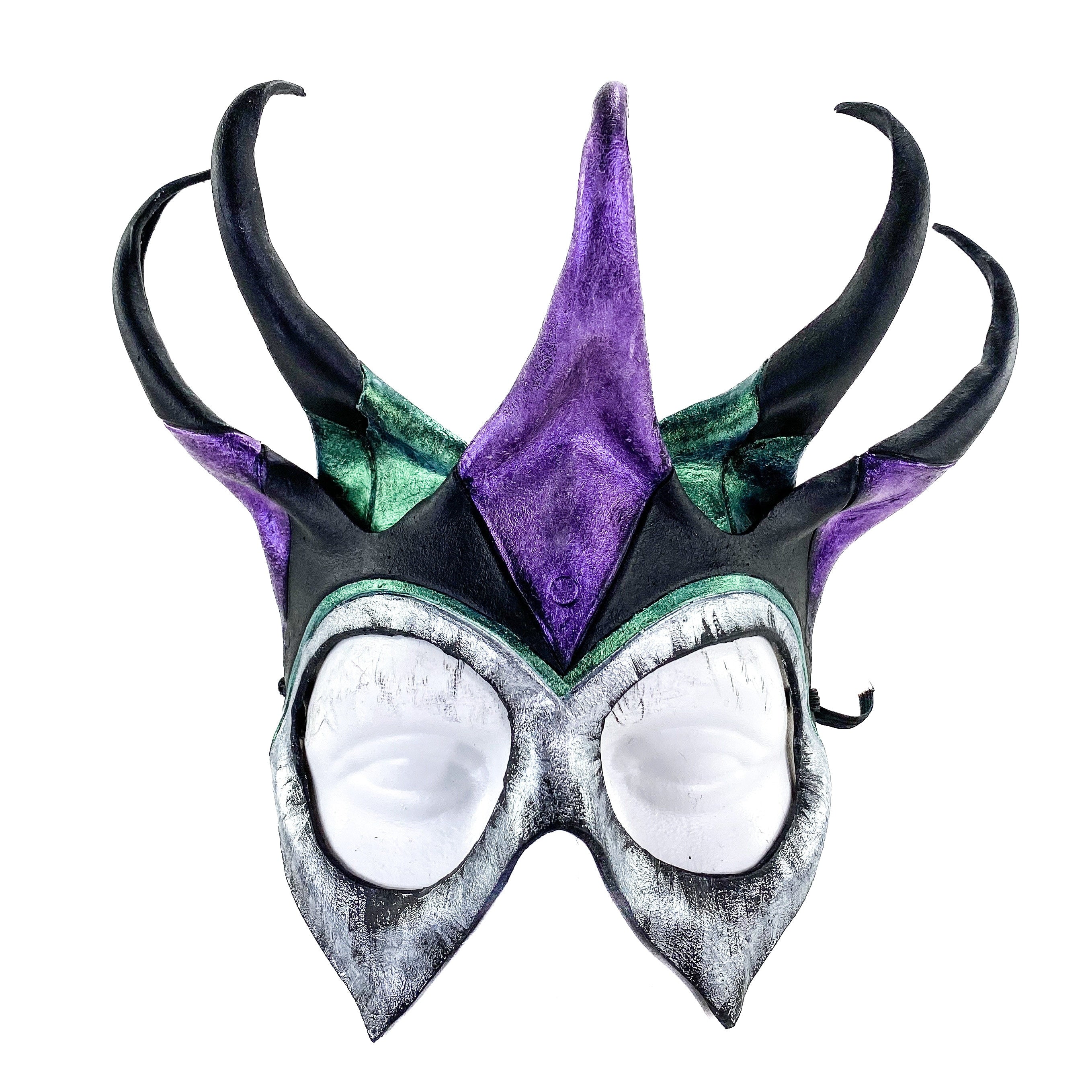 Five Point Jester Eye Mask in Purple and Green - Handmade Genuine Leather by Rockwell Masks