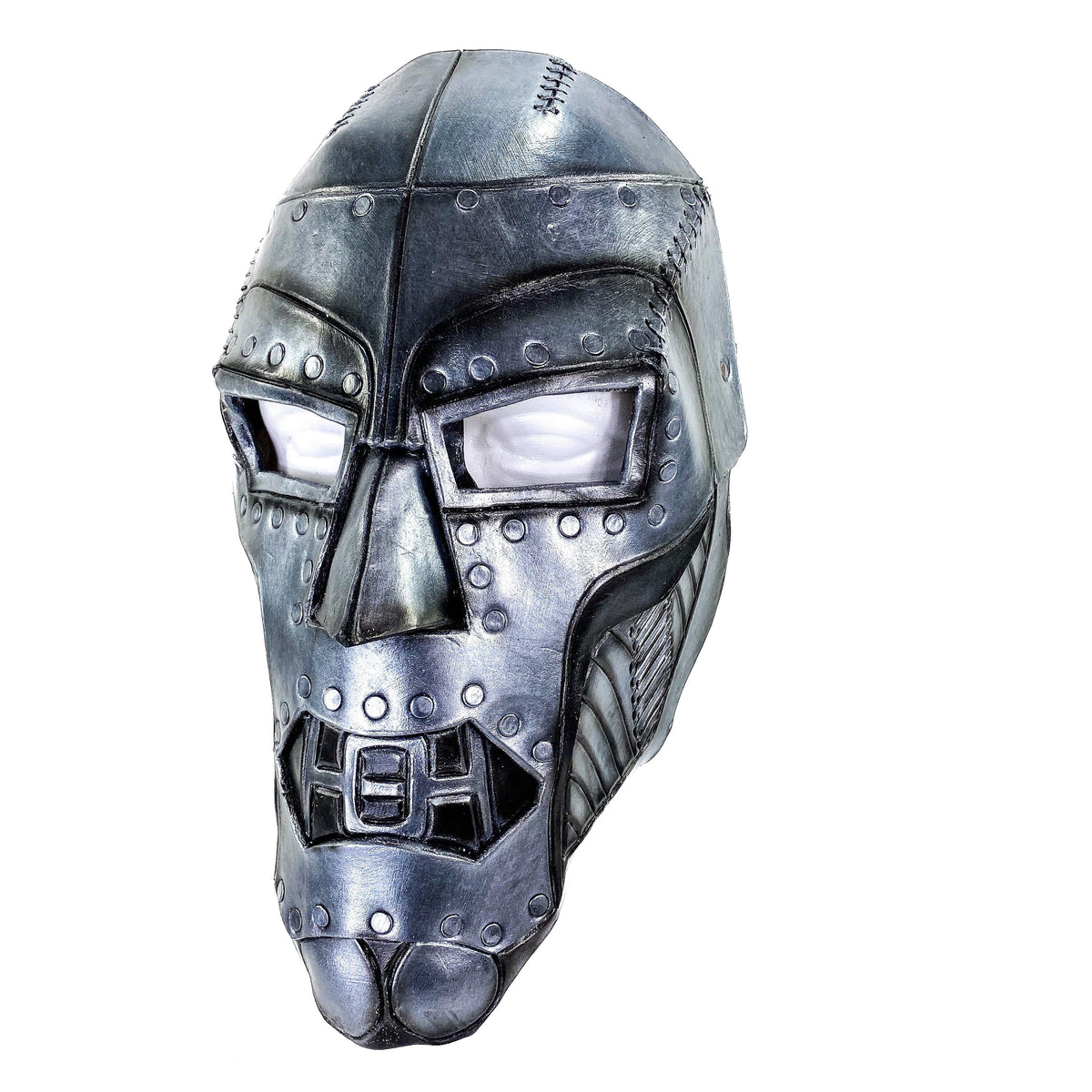 Genuine Leather Mask - Weathered Steel Paint - Handmade Full Face Cover for Masquerades Halloween or Cosplay Costume by Rockwell Masks