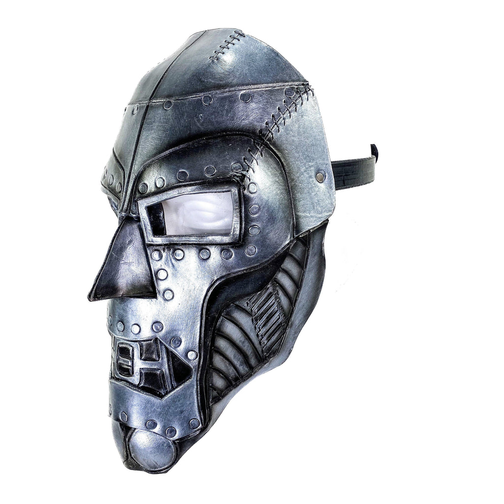 Genuine Leather Mask - Weathered Steel Paint - Handmade Full Face Cover for Masquerades Halloween or Cosplay Costume by Rockwell Masks