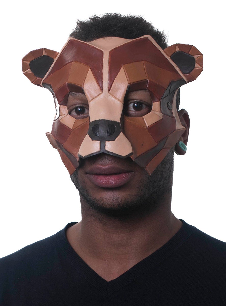 Geometric Grizzly Bear Leather Mask by Rockwell Masks