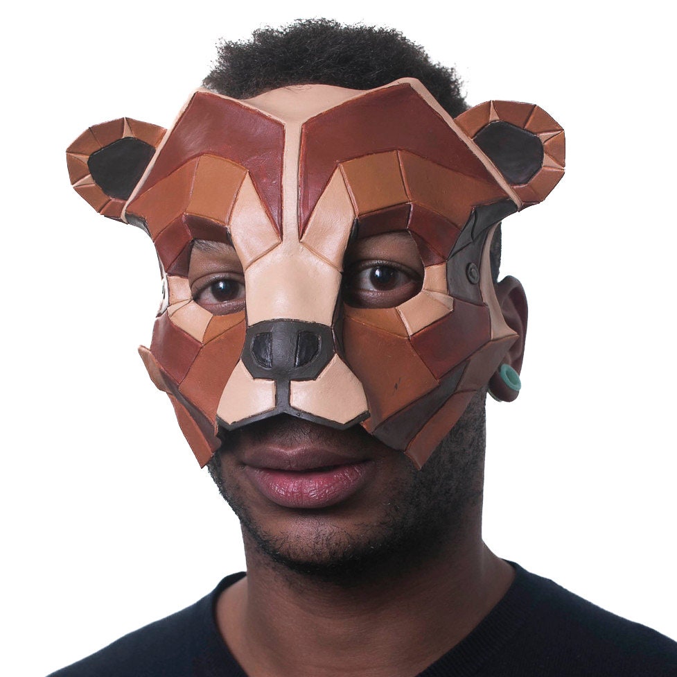 Geometric Grizzly Bear Leather Mask by Rockwell Masks