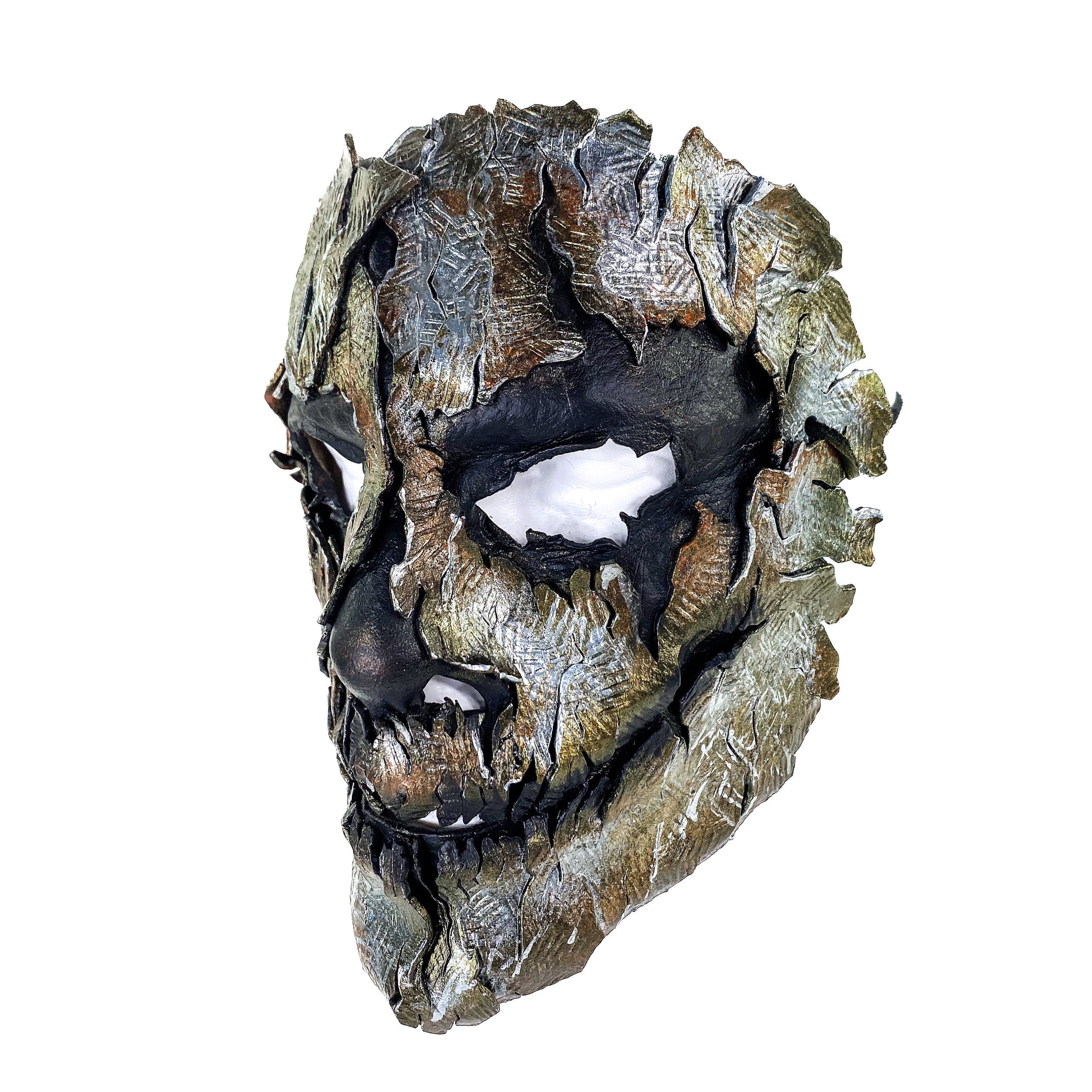 Genuine Leather Mask - Shattered Metal Paint - Handmade Full Face Cover for Halloween, Performance or Cosplay Costume by Rockwell Masks