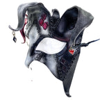 The Joker's Card - Grungy Joker Jester Handmade Genuine Leather Mask in Red with Charms by Rockwell Masks