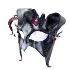 The Joker's Card - Grungy Joker Jester Handmade Genuine Leather Mask in Red with Charms by Rockwell Masks
