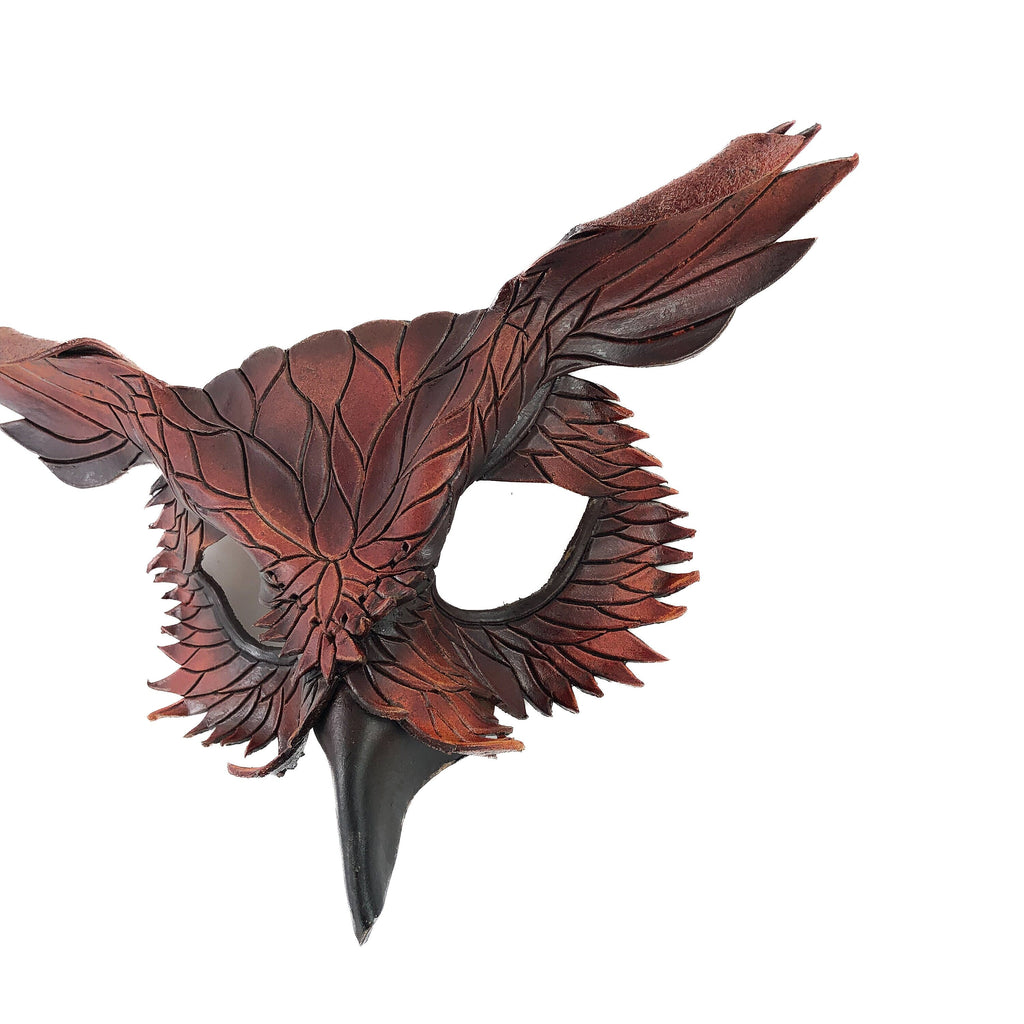 Layered Horned Owl Handmade Genuine Leather Mask by Rockwell Masks