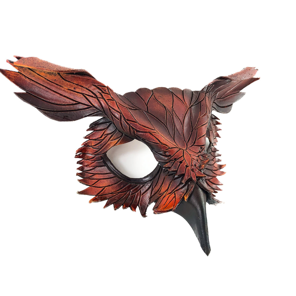 Layered Horned Owl Handmade Genuine Leather Mask by Rockwell Masks