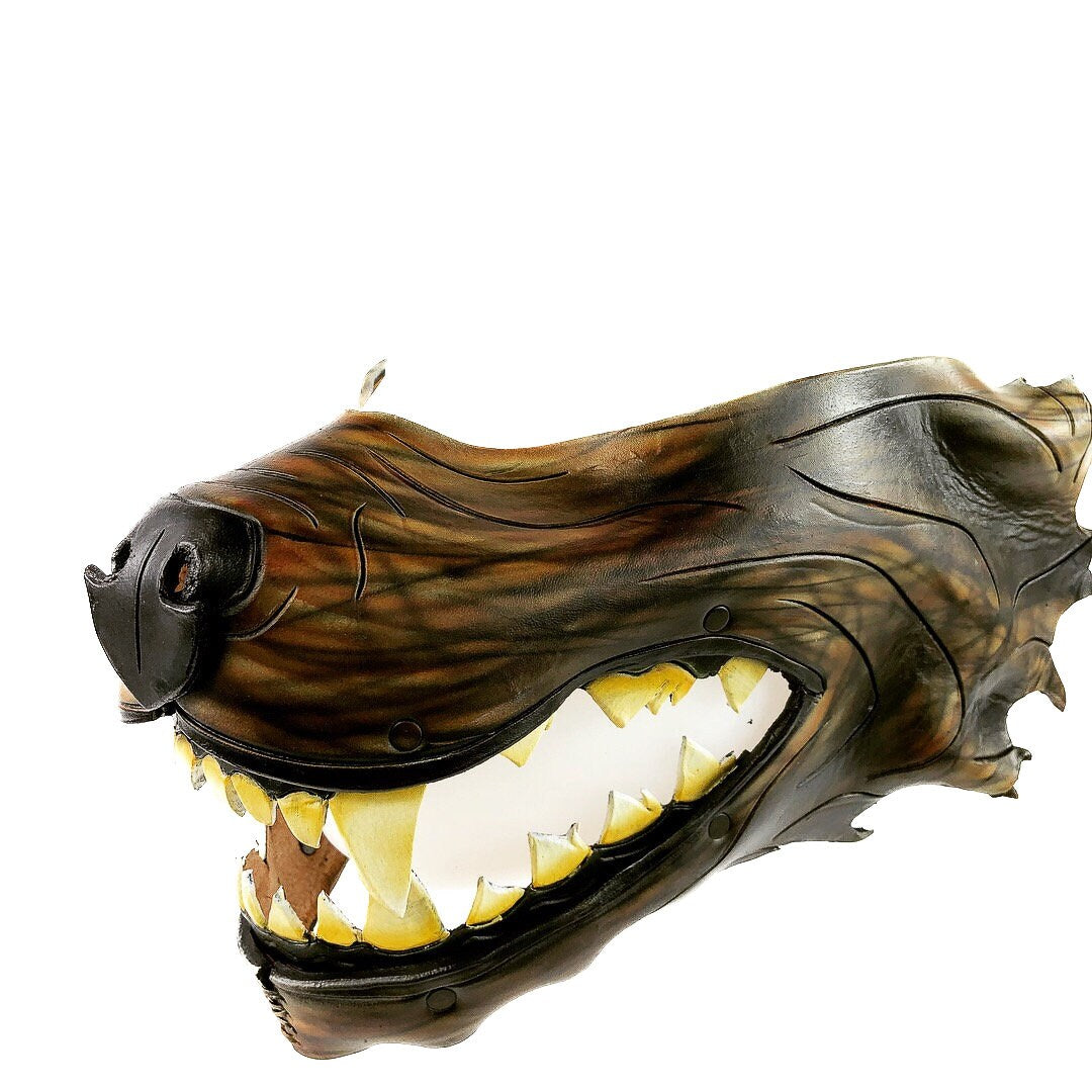 Mad Dog Handcrafted Genuine Leather Wolf Mask by Rockwell Masks