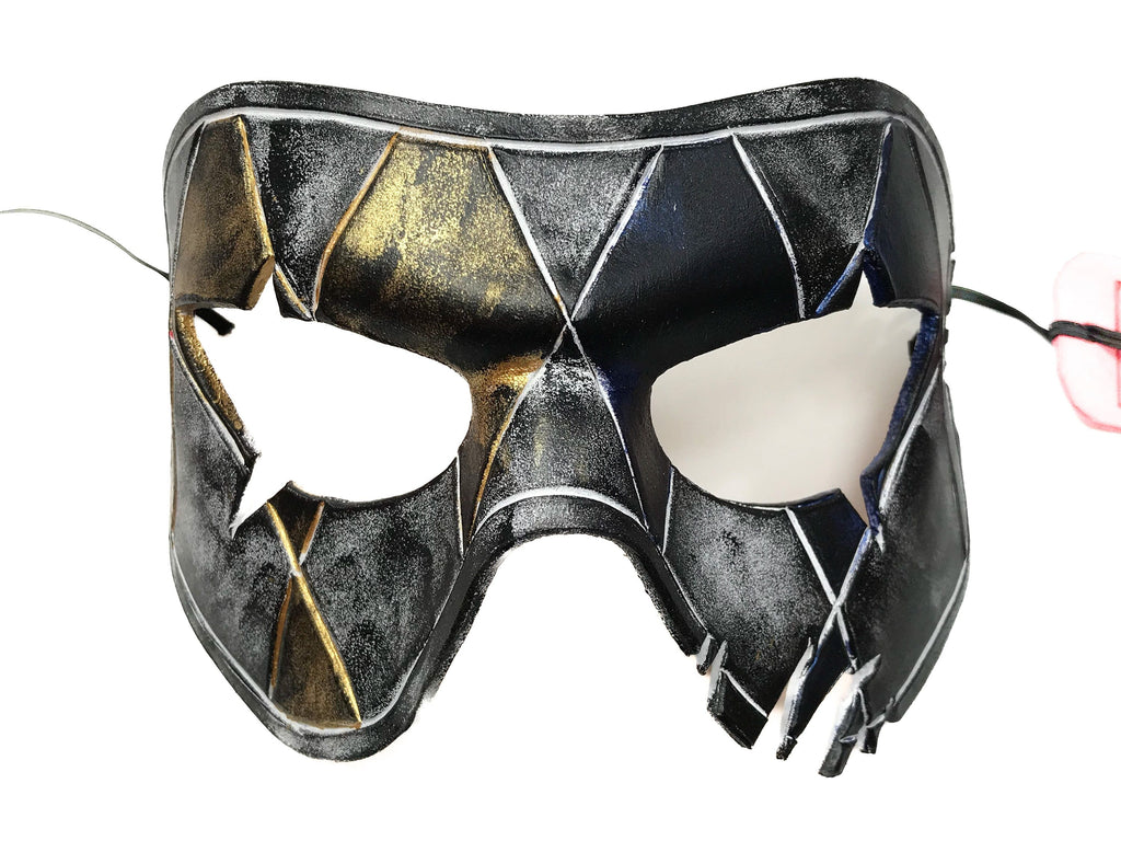Harlequin Handmade Genuine Leather Mask in Blue White Black and Gold by Rockwell Masks