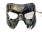 Harlequin Handmade Genuine Leather Mask in Blue White Black and Gold by Rockwell Masks