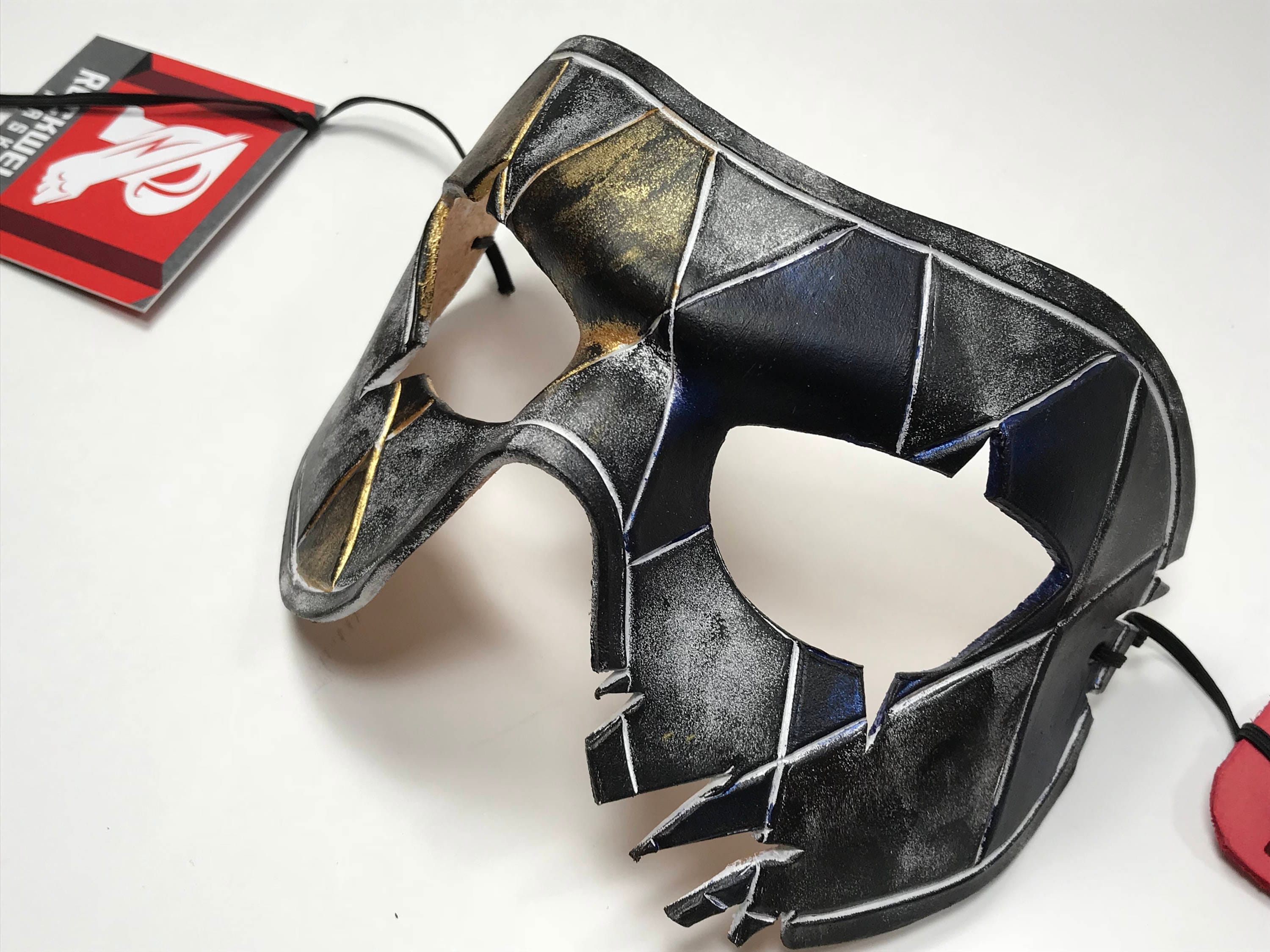Harlequin Handmade Genuine Leather Mask in Blue White Black and Gold by Rockwell Masks