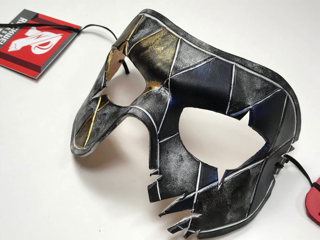 Harlequin Handmade Genuine Leather Mask in Blue White Black and Gold by Rockwell Masks
