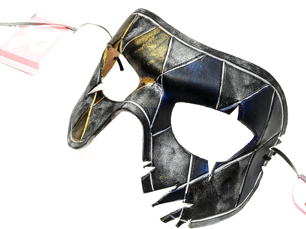 Harlequin Handmade Genuine Leather Mask in Blue White Black and Gold by Rockwell Masks