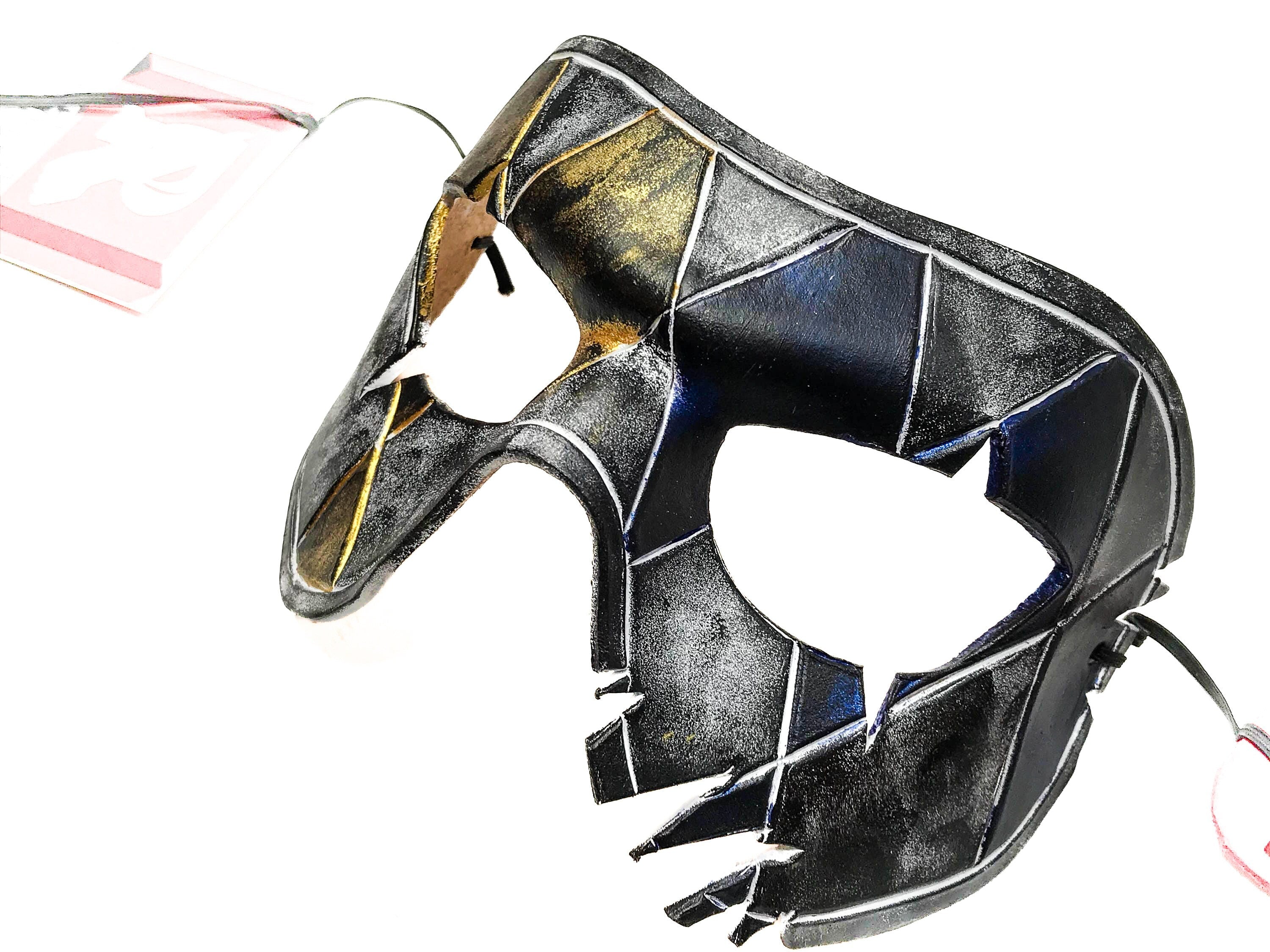 Harlequin Handmade Genuine Leather Mask in Blue White Black and Gold by Rockwell Masks
