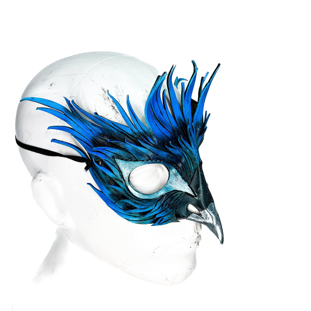 Layered Blue Phoenix Handmade Genuine Leather Mask by Rockwell Masks