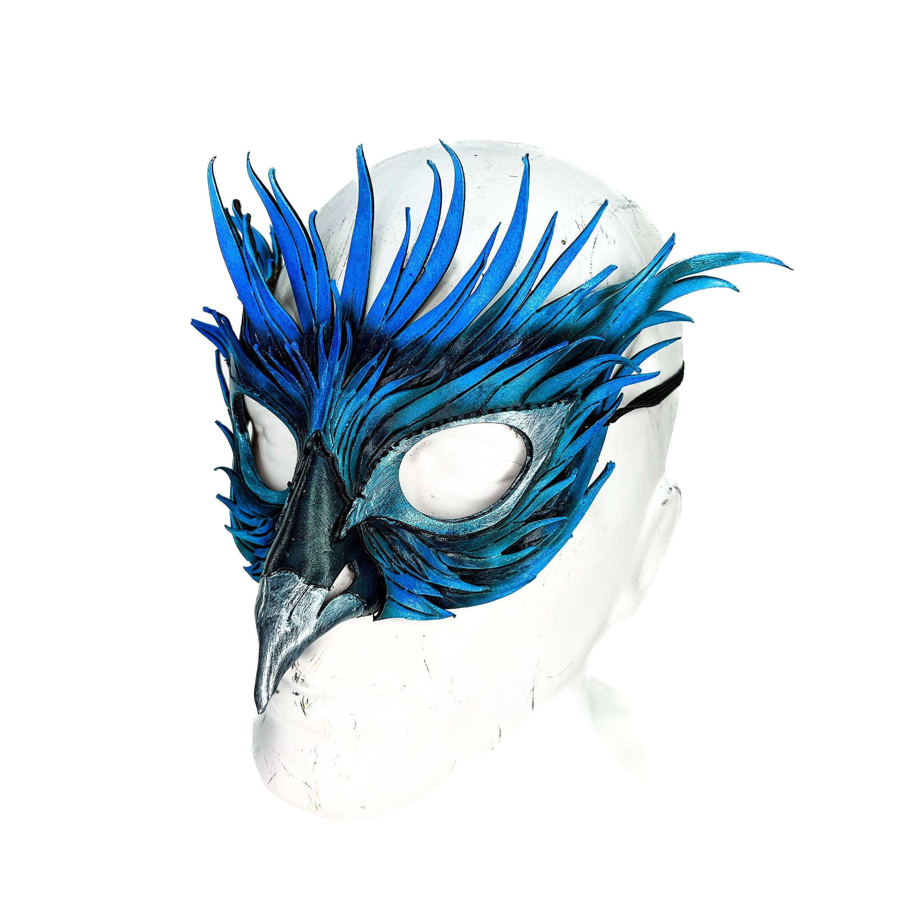 Layered Blue Phoenix Handmade Genuine Leather Mask by Rockwell Masks
