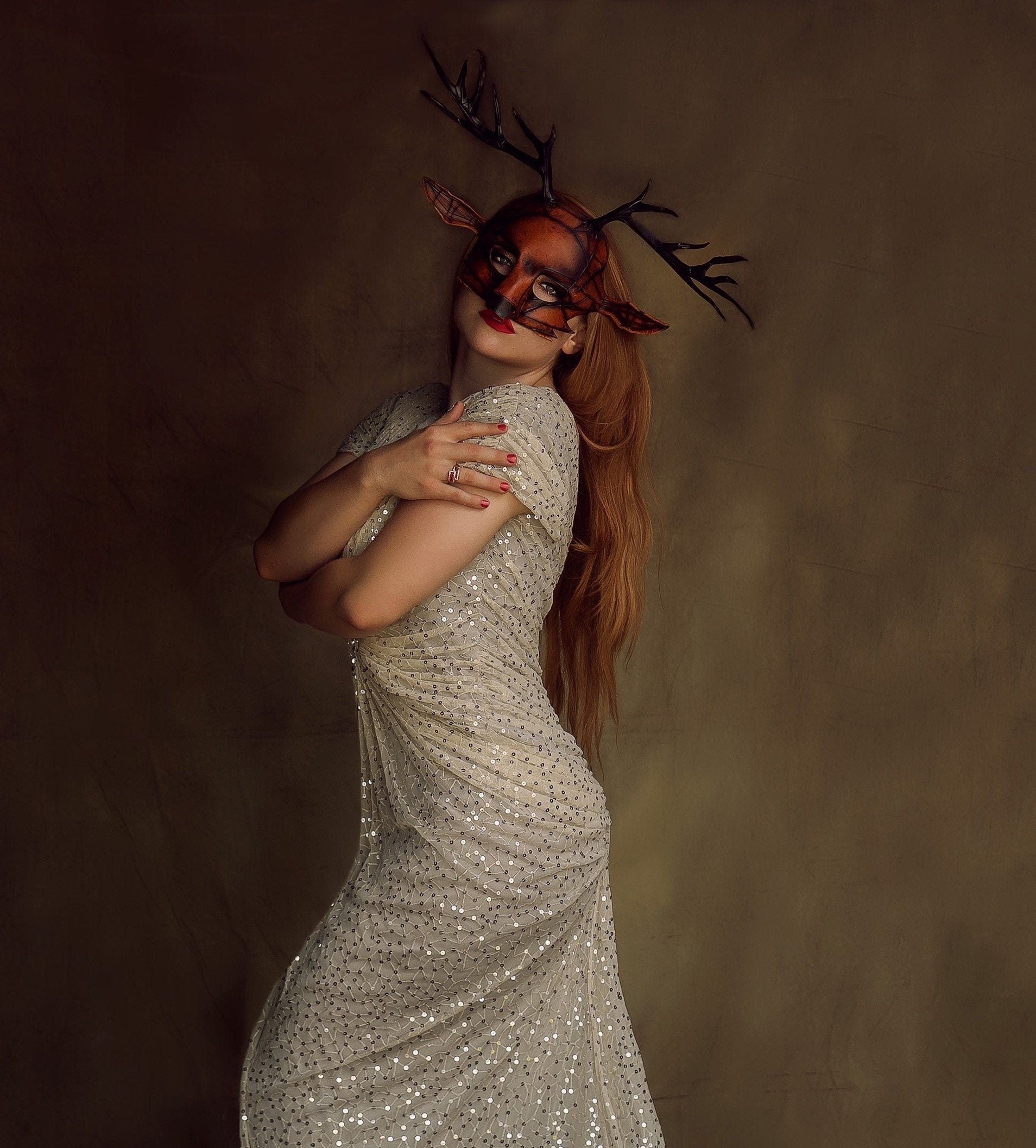 Geometric Buck Deer Genuine Leather Mask by Rockwell Masks