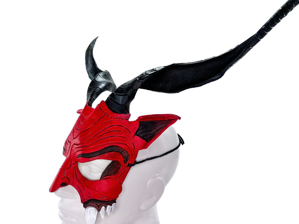 Krampus Handmade Genuine Leather Mask for Masquerade Cosplay or Halloween Costumes by Rockwell Masks