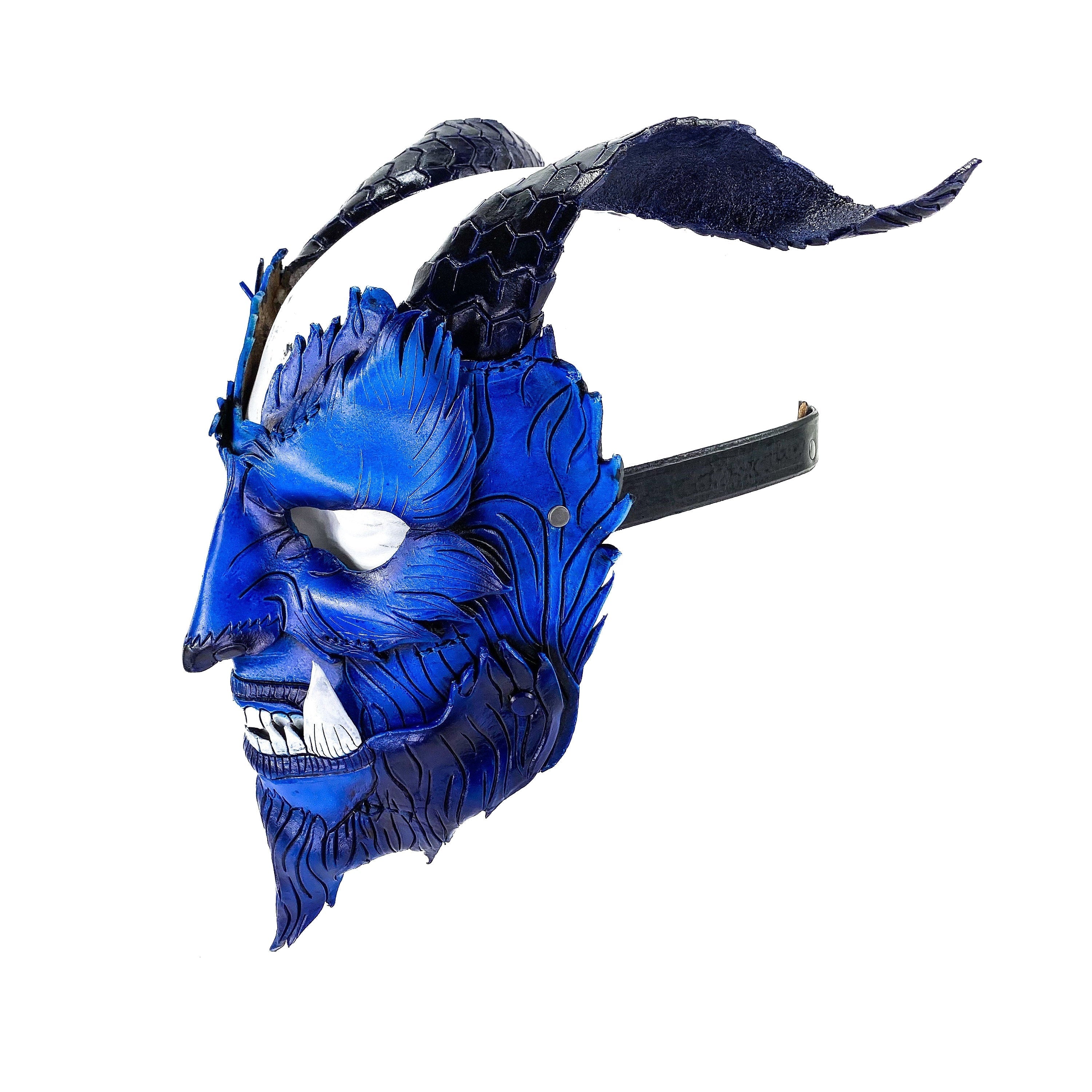 The Beast - Handmade Genuine Leather Mask with Horns in Natural Colors by Rockwell Masks