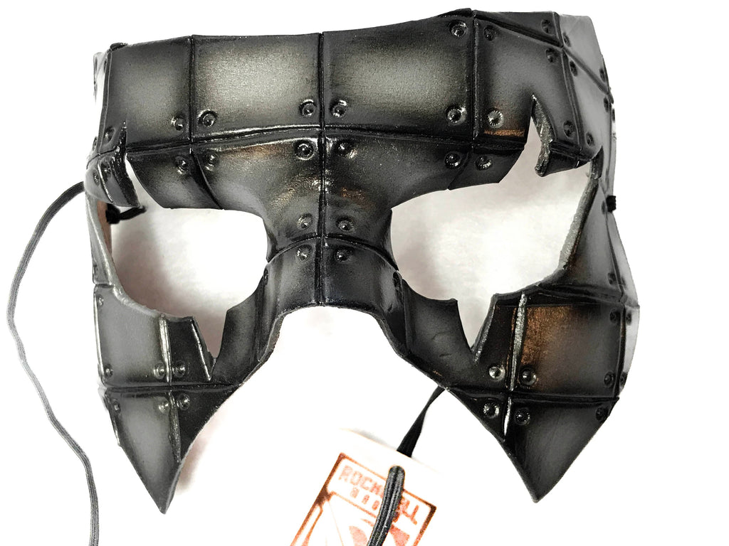 Silver Handmade Genuine Leather Mask in Rusted Steel Pattern by Rockwell Masks