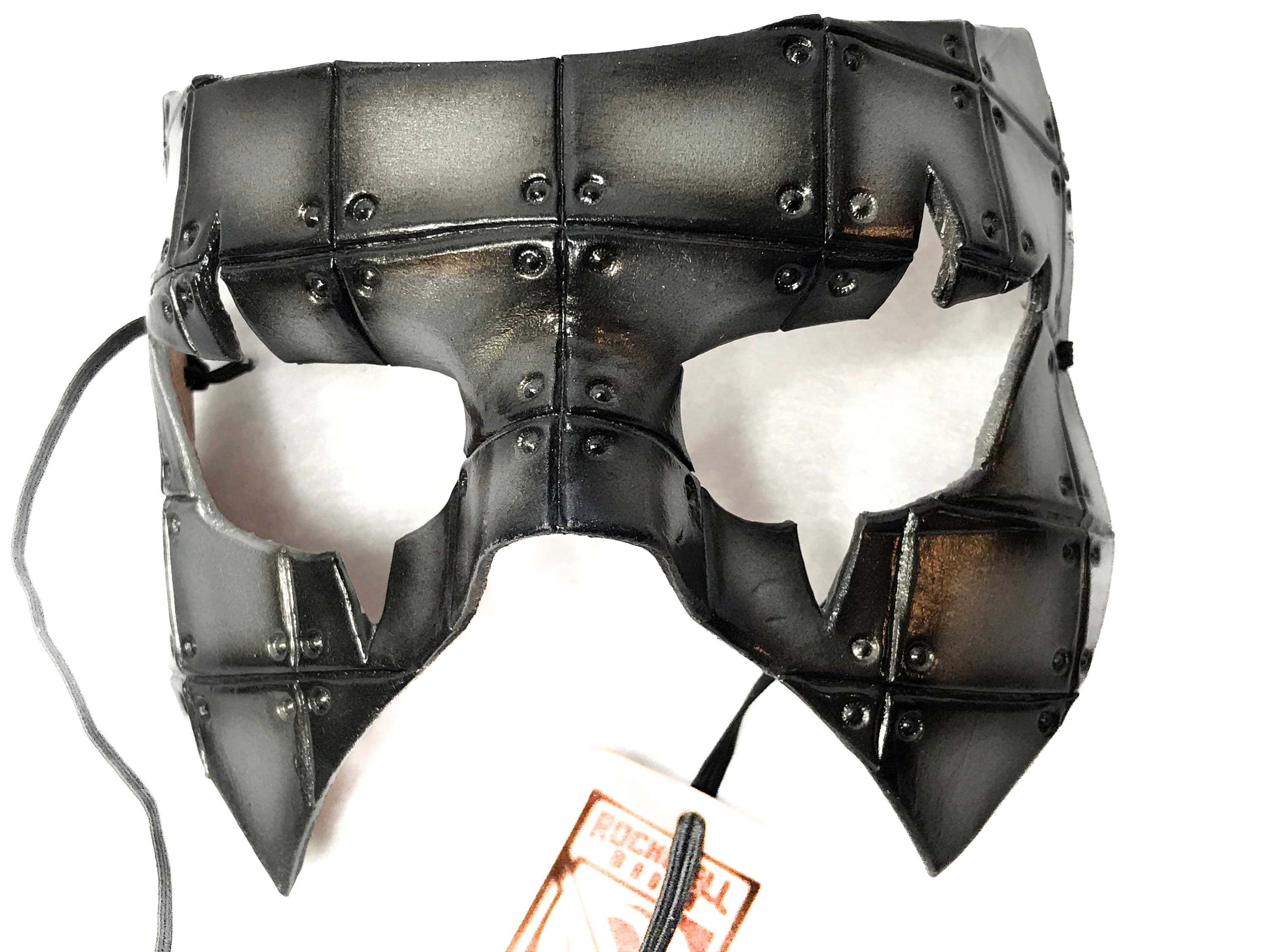 Silver Handmade Genuine Leather Mask in Rusted Steel Pattern by Rockwell Masks