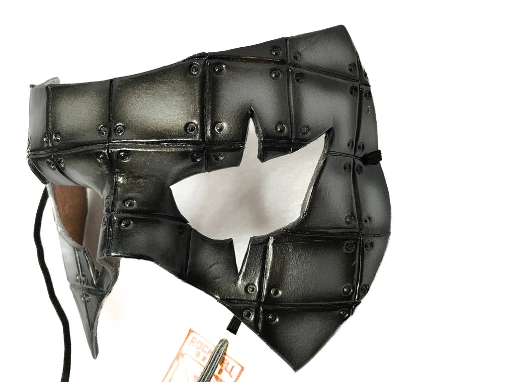 Silver Handmade Genuine Leather Mask in Rusted Steel Pattern by Rockwell Masks