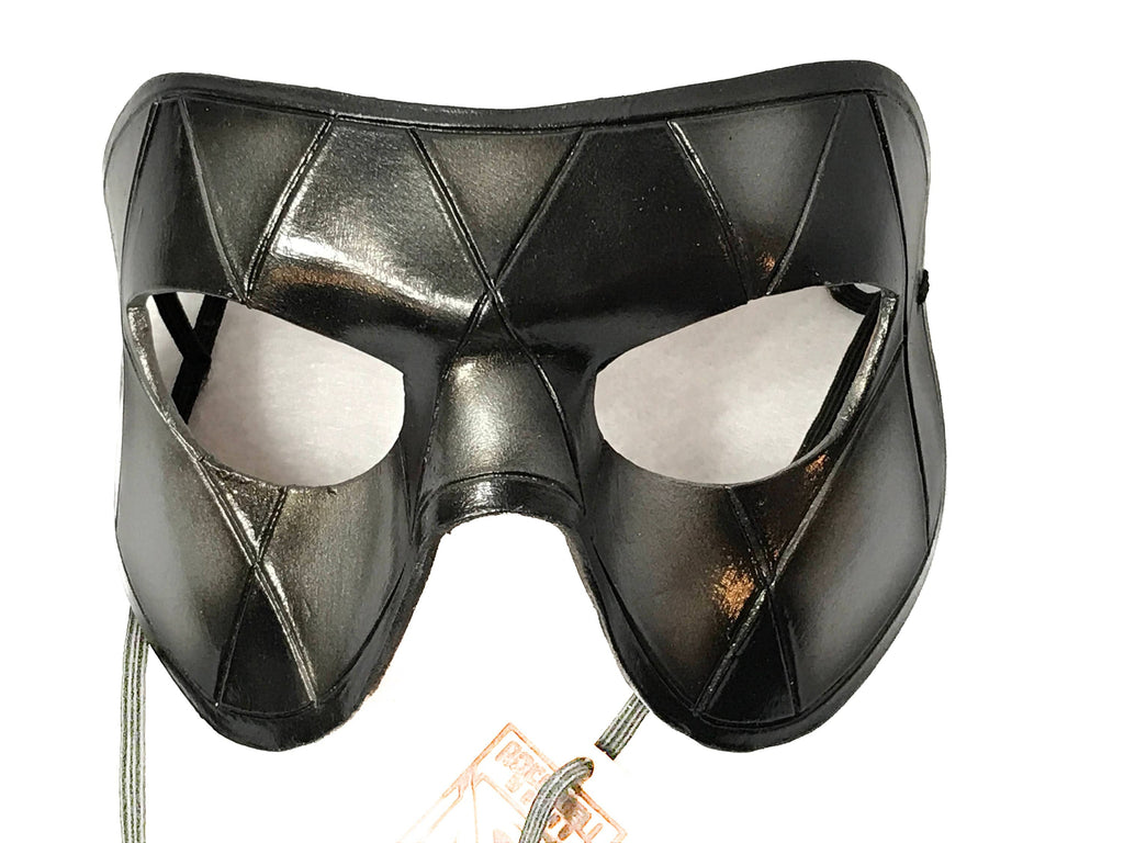 Silver Harlequin Handmade Genuine Leather Mask in Black and Silver by Rockwell Masks