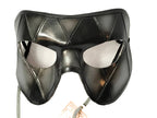 Silver Harlequin Handmade Genuine Leather Mask in Black and Silver by Rockwell Masks